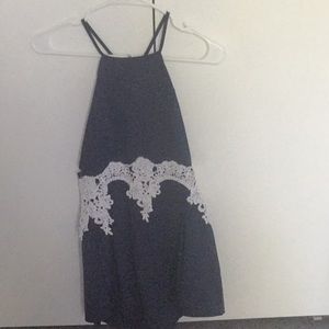 Comfy blue and white lace frilly romper